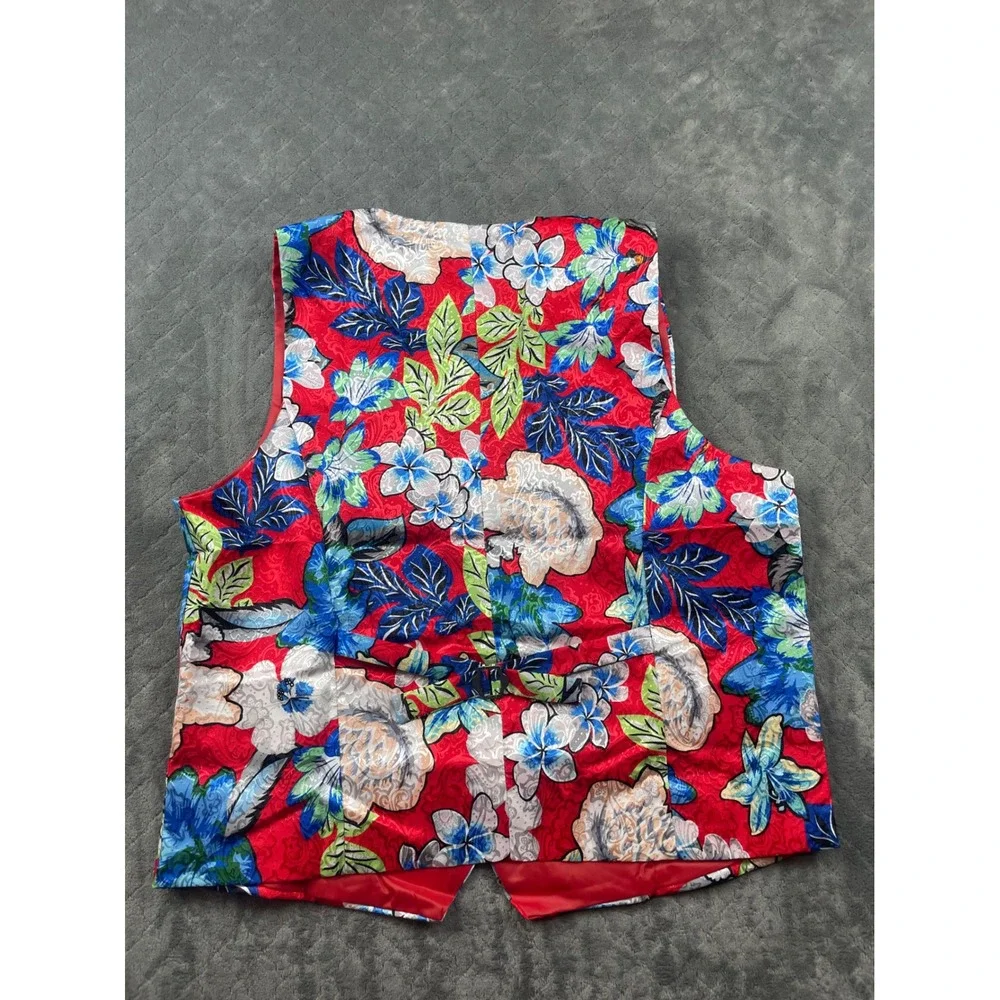VATPAVE Mens Floral Print Vest Red Blue Green Satin Look Slim Fit‎ Tuxedo Style